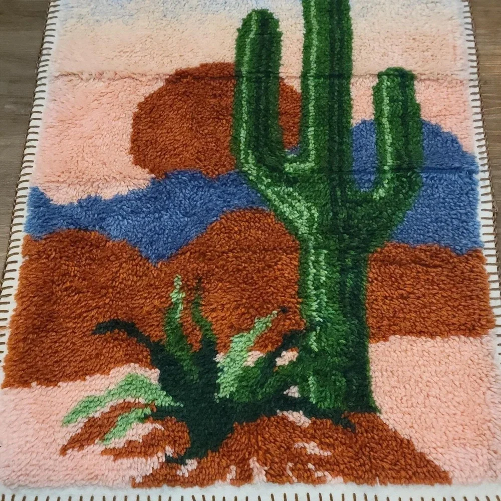 Finished Latch Hook Kit Color Printed Rug Crafts Carpet Decor Cactus 43